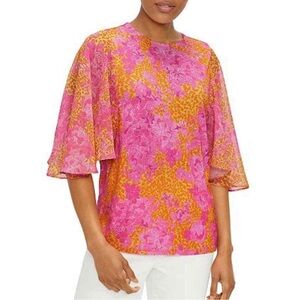 Ted Baker London Metropolis Flutter Sleeve Top Size 2 Small Pink Orange